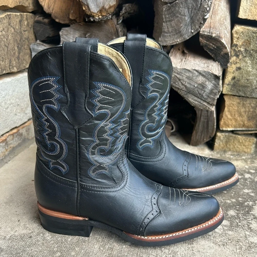 Cowboy kids black leather western Rodeo boots NWB Sz-21 (US‎ 2) locBB